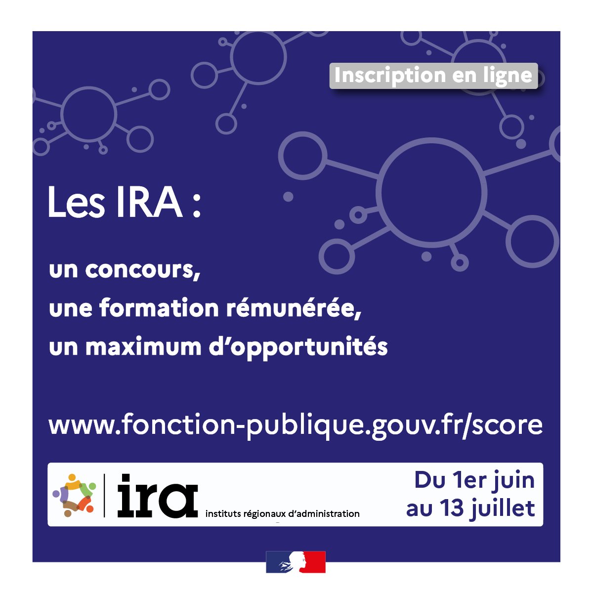 dgafp's tweet photo. 🎯 Inscrivez-vous jusqu'au 13 juillet aux #concours des #IRA 👇
https://t.co/x64h5hCe6t 

📚 Besoin d'infos sur les épreuves, la #formation et la carrière après l'IRA ? Consultez le guide en ligne ⬇️ 
https://t.co/SNjKoYiexe https://t.co/UZ2gS9N61t