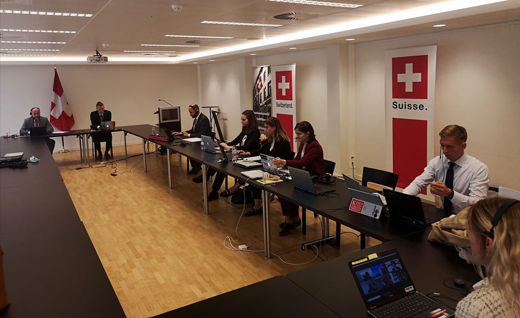 SwissmissionEU's tweet photo. “From civil society to the negation table: Women at the forefront of peacebuilding”: The high-level discussion w/ Clare Hutchinson @NATO, T. Guerber @DCAF_Geneva, @MavicCBalleza &amp; @bleeker_mo is in full swing. Thanks for contributing to today’s #webinar on #womeninpeacebuilding. https://t.co/ryixKfP0wR