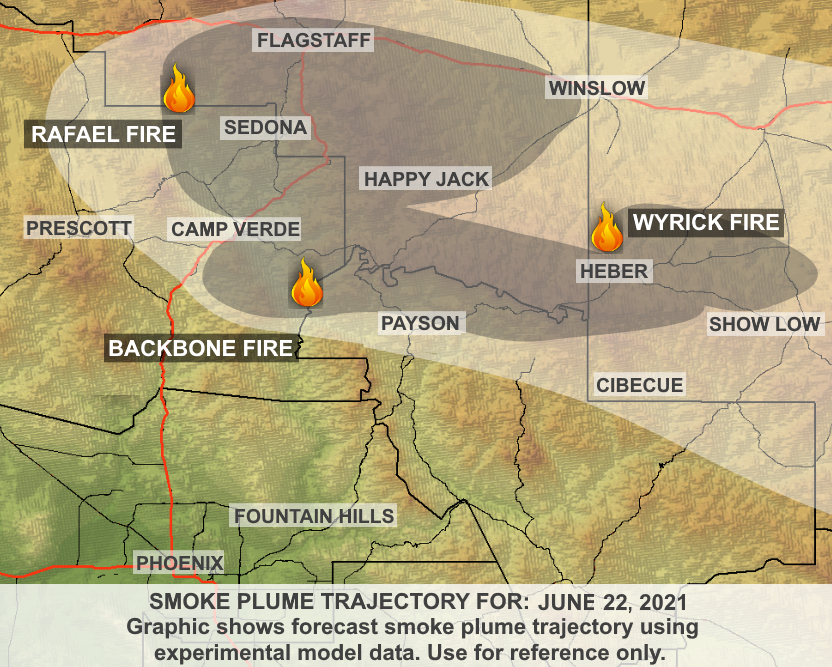 ArizonaDEQ's tweet photo. ADEQ has UPDATED the #BackboneFire Wildfire Smoke Forecast. See how the #smoke is affecting your local community #CampVerde #StrawberryAZ #PineAZ #Payson #HappyJack #Heber #ShowLow #AZFires #AZFire
Learn More: https://t.co/OcMFpNusdJ https://t.co/ibhNNzZ1UT
