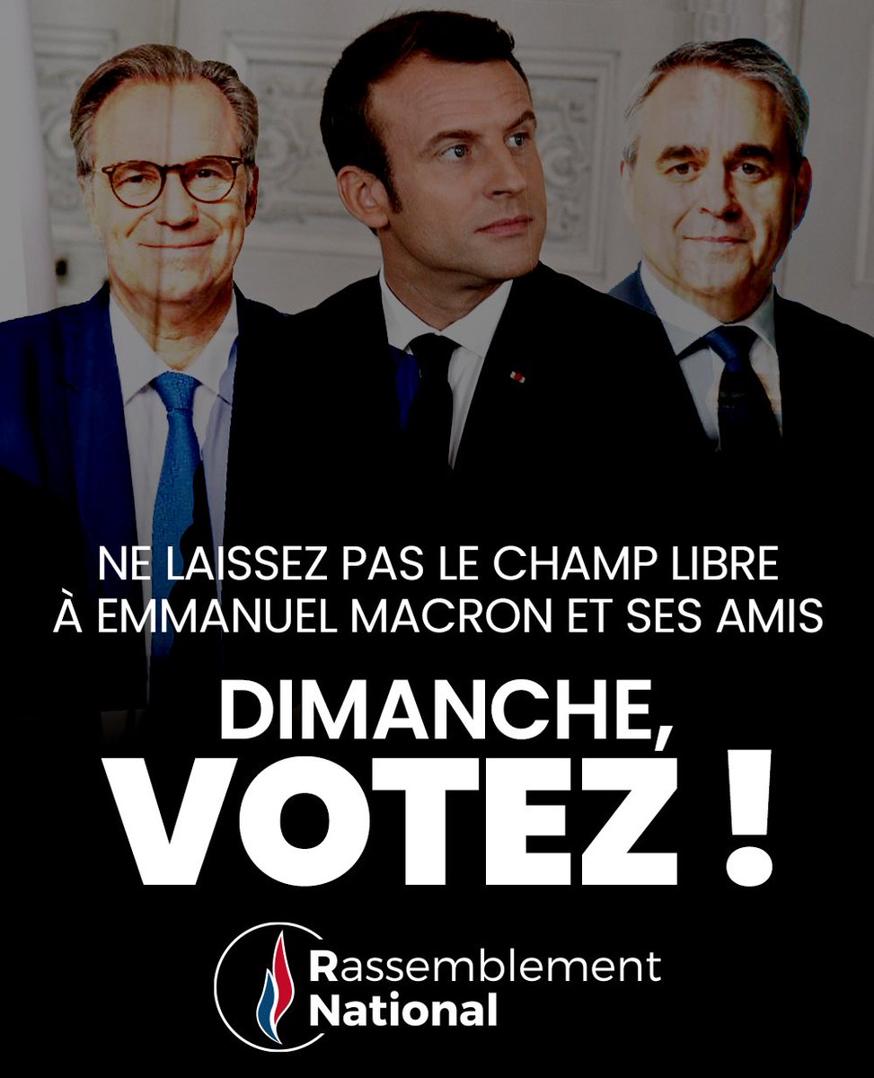 🔴 Ce dimanche, la mobilisation des électeurs de Marine Le Pen peut TOUT changer et renverser le résultat du premier tour.

Ne laissez pas le champ libre à Emmanuel Macron et ses amis : dimanche, votez !

#Régionales2021 #Départementales2021
