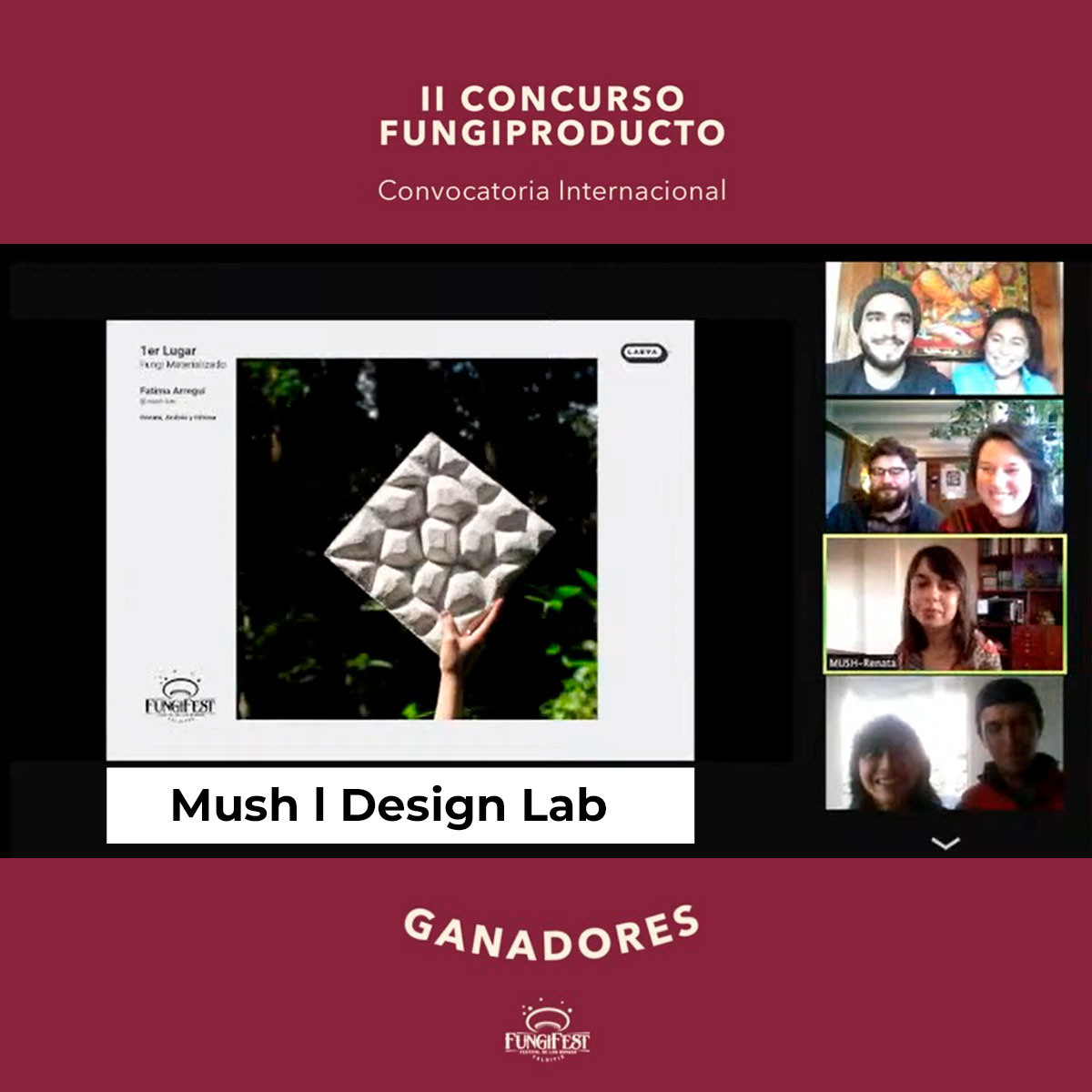 Felicitamos a #MUSHBio, emprendimiento ecuatoriano que participó en nuestro programa IdeaCamp y es parte de la edición actual del #BoostCamp, por ser ganadores del concurso #Fungifest2021 de Chile en la categoría Materializado.