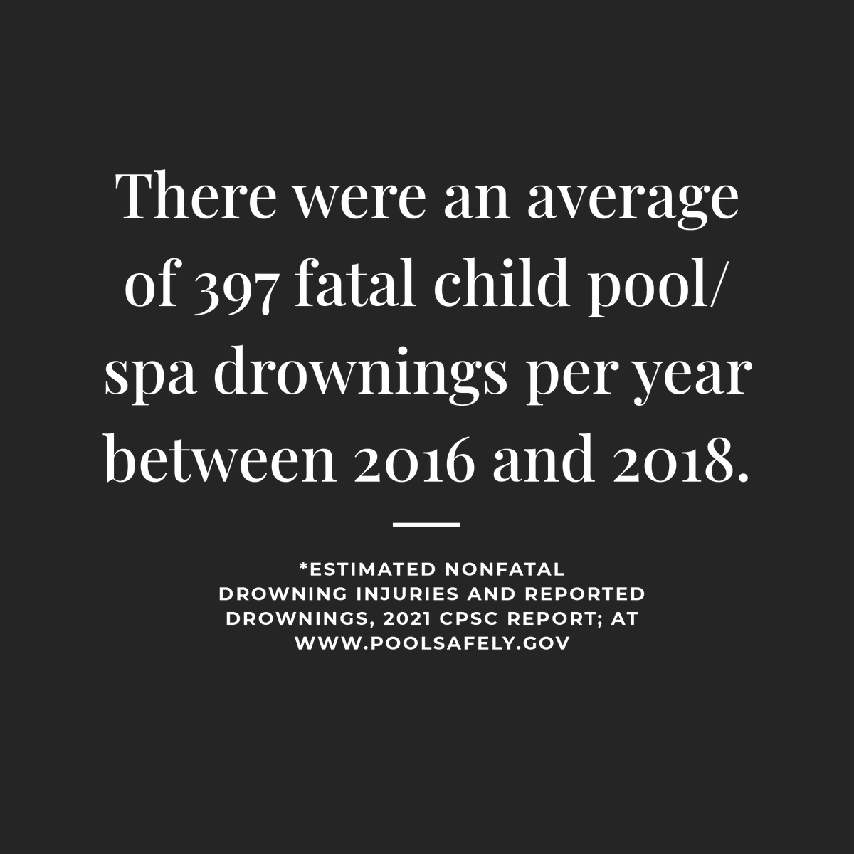 poolsafely's tweet photo. #NewData from @USCPSC shows that child drownings remain high, with an average 397 fatal child pool/spa drownings per year. Learn more and find tips to help #stopdrowning:  https://t.co/j5mfQrSRl6 https://t.co/aU29Hkja4v