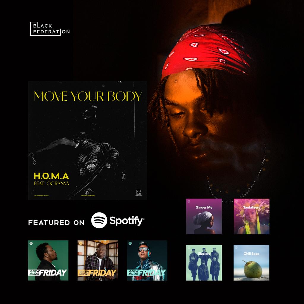 BlackFeds's tweet photo. @AlphaFactorh & @ogranya Move Your Body got featured on 7 of your favourite @Spotify Playlist... Plug in now and vibe!!
.
Link https://t.co/uM8R4BxmQ1
.
@SpotifyNga
.
#blackfederation #blackfeds #spotify #spotifyplaylist #MoveYourBody #TQOV https://t.co/aqM2gmWhXQ