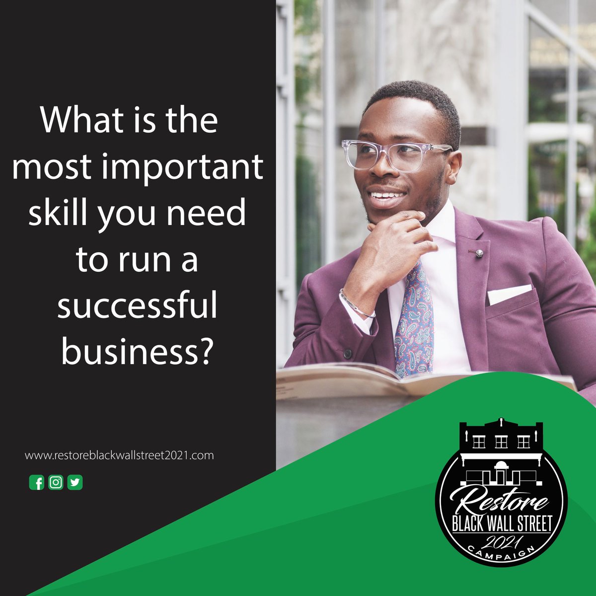 In your opinion, what is the most important skill you need to run a successful business?

#smallbusiness #minorityowned #blackowned #business #RestoreBlackWallStreet #tulsa #smallbusinessowners