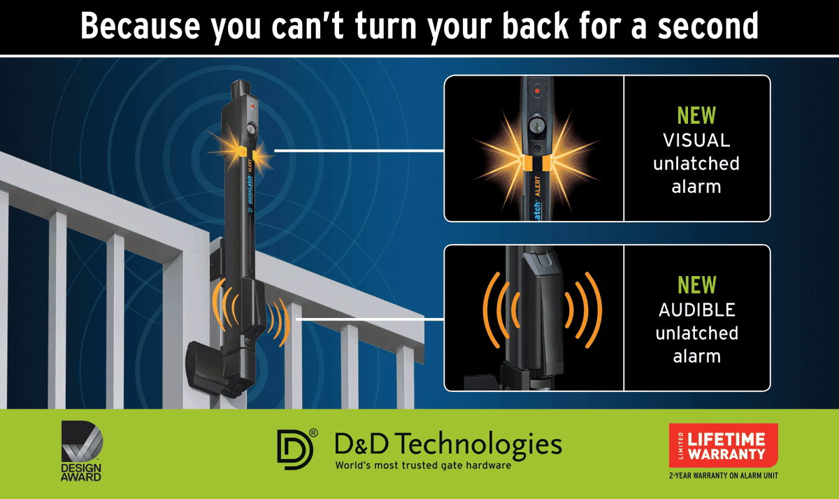 DDTechGlobal's tweet photo. The MagnaLatch® ALERT is D&amp;D’s latest pool safety innovation, providing both audible and visual alarms if the gate is not physically latched. More info: https://t.co/w4O9fOJN0m

#magnalatch #MagnalatchAlert #DDtechnologies https://t.co/9xbiVMIyWV