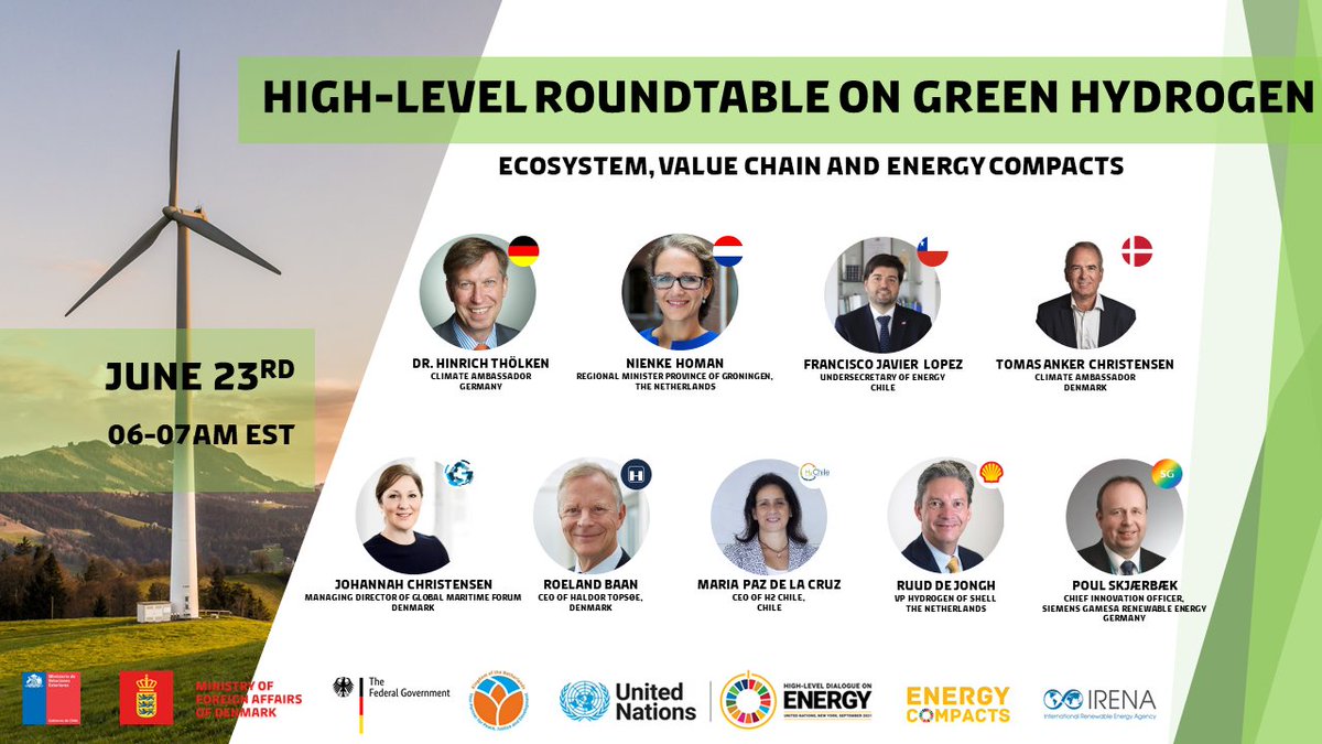 DenmarkinNY's tweet photo. Join us today for an interesting High-Level Roundtable on #GreenHydrogen that will bring together key stakeholders. ๐https://t.co/JhEIIzw4Y8
๐
June 23, 06-07 EST
#HLDE2021 #EnergyTransition #BuildBackBetterandGreener #RenewableEnergy #Sustainability https://t.co/P0NFdEooUn