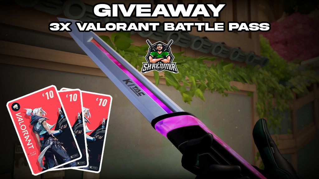 Giveaway 🎁 

Ich verlose 3x den neuen Valorant Battle Pass (3x 10€ Gift Card) anstatt mein Geld mit Wetten rauszuhauen :)

▶️ Like &amp; retweet
▶️ Follow <a href="/shredmir/">Shredmir</a> 
 
Gewinner werden am 26.6 bekanntgegeben.📅

GL :)