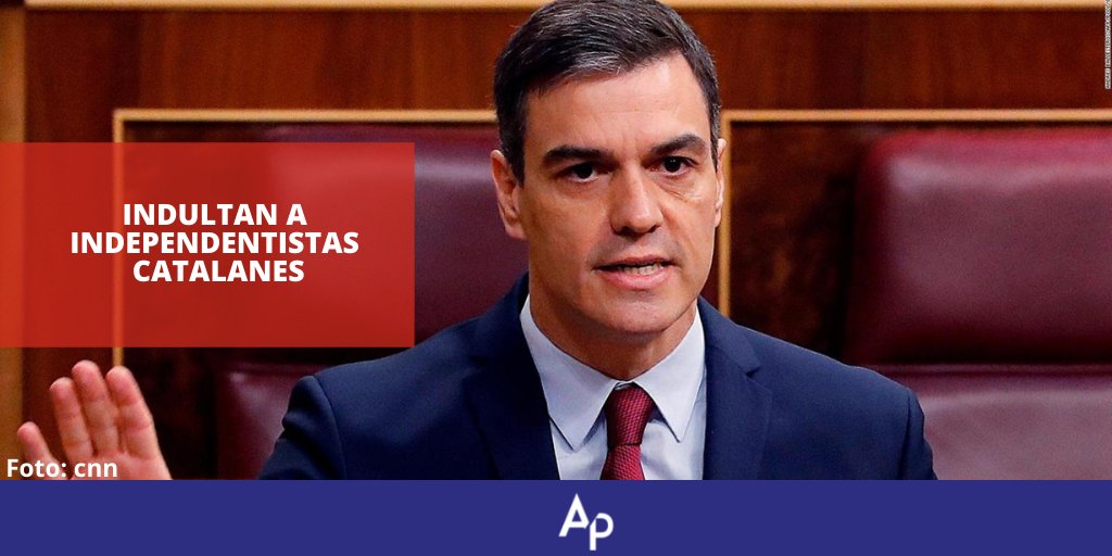 RevistaAccionP's tweet photo. #España 🇪🇸| Gobierno de @sanchezcastejon, concedió indulto a 9 condenados por el proceso independentista catalán, alegando que "es lo mejor para España, fomentar la reconciliación y no la confrontación"
#Elproces #Cataluña #RevistaAP #Política https://t.co/RGeKwMtl8d