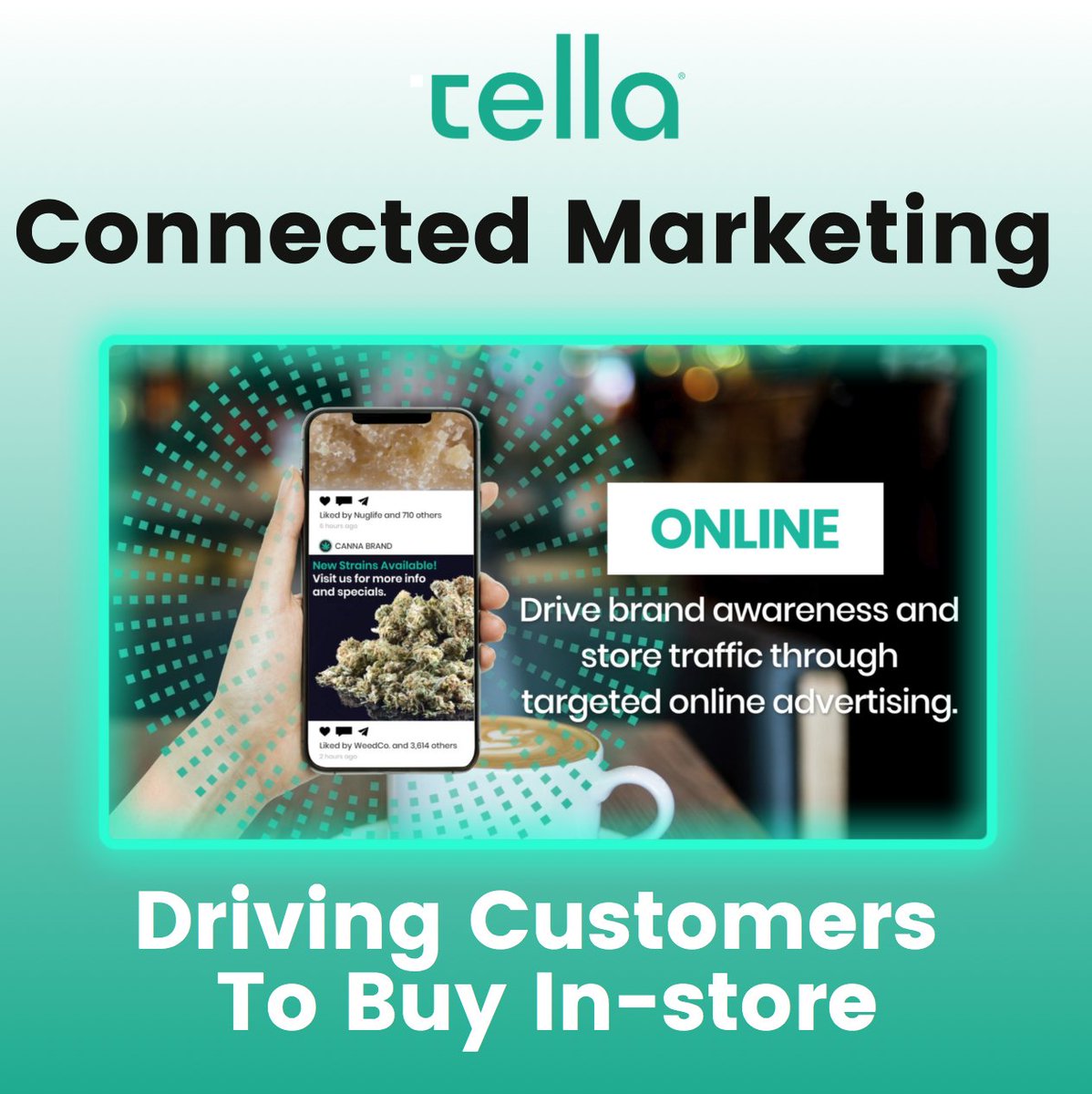 Tella's online and in-store marketing solutions work in tandem to promote your brand, attract new customers, and increase your on-premise sales! 🛒⬆️

#telladigital #tella #retail #uniquemarketing #customerexperience #contentmarketing  #business #cannabis #connectedmarketing