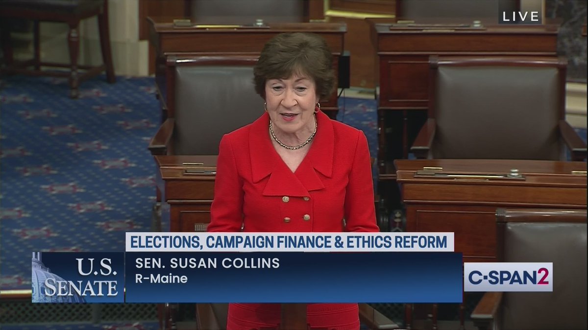 CraigCaplan's tweet image. Collins (R-ME): "S. 1 would take away the rights of people in each of the 50 states to determine which election rules work best for their citizens."