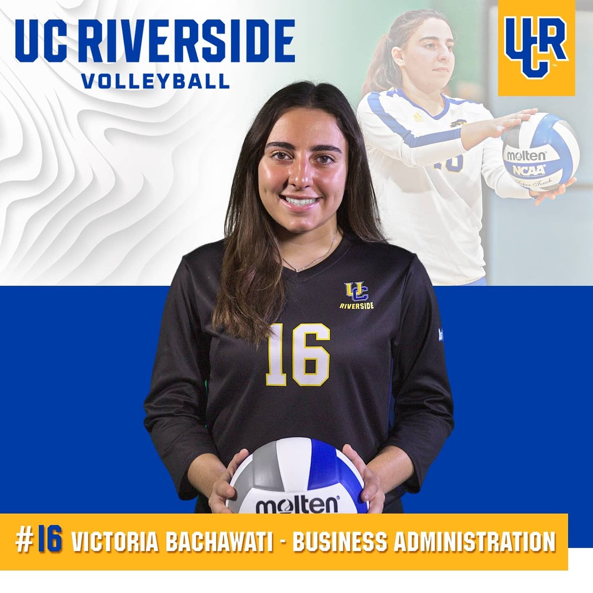 UCRVolleyball's tweet photo. Up next we have senior Victoria Bachawati aka Bach as our next #UCRGrad21. ๐๐ Congrats to her and we can't wait to see what she accomplishes at her next career! ๐ฎ๐น๏ธ #gohighlanders #ucrvb #ucrwvb https://t.co/thzaTP48We
