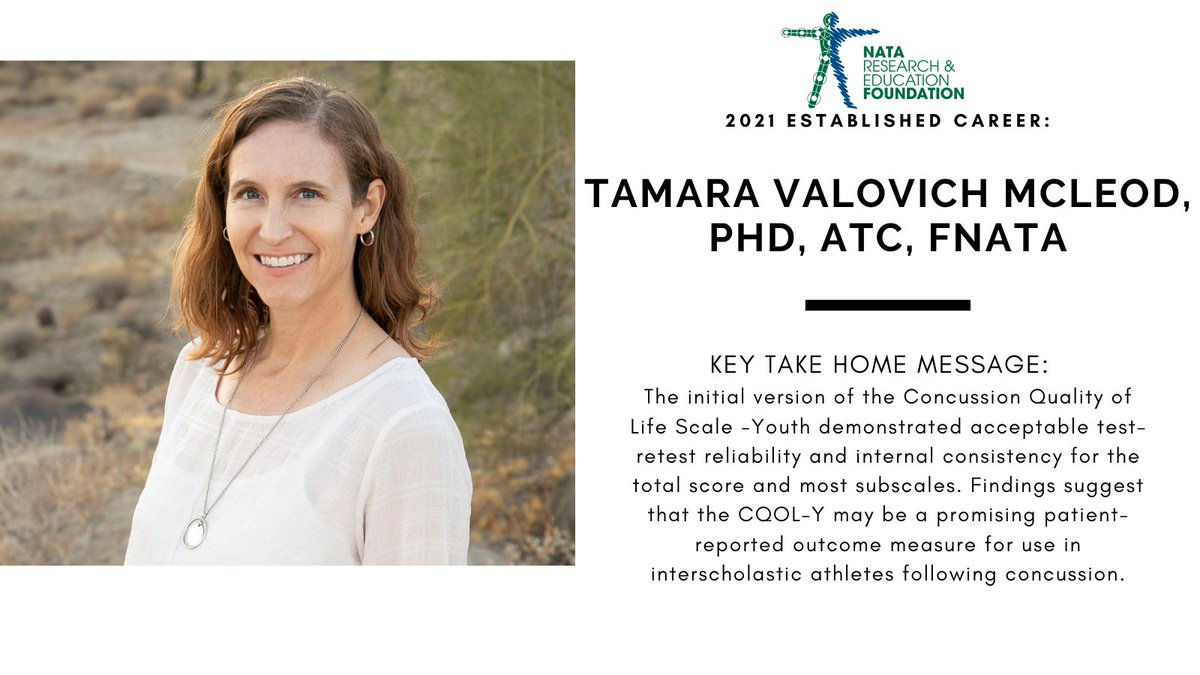 NATAFoundation's tweet photo. 2021 Free Communications Awardee, @TamaraCVMcLeod will be presenting her abstract “Test-Retest Reliability of the Concussion Quality of Life-Youth Patient-Report Outcome Measure (Version 1)” today at 1:30 CDT
#KidsConcussion #FreeComm2021 #FreeCommAwards #VNATA2021 https://t.co/DP5lKJoy8f