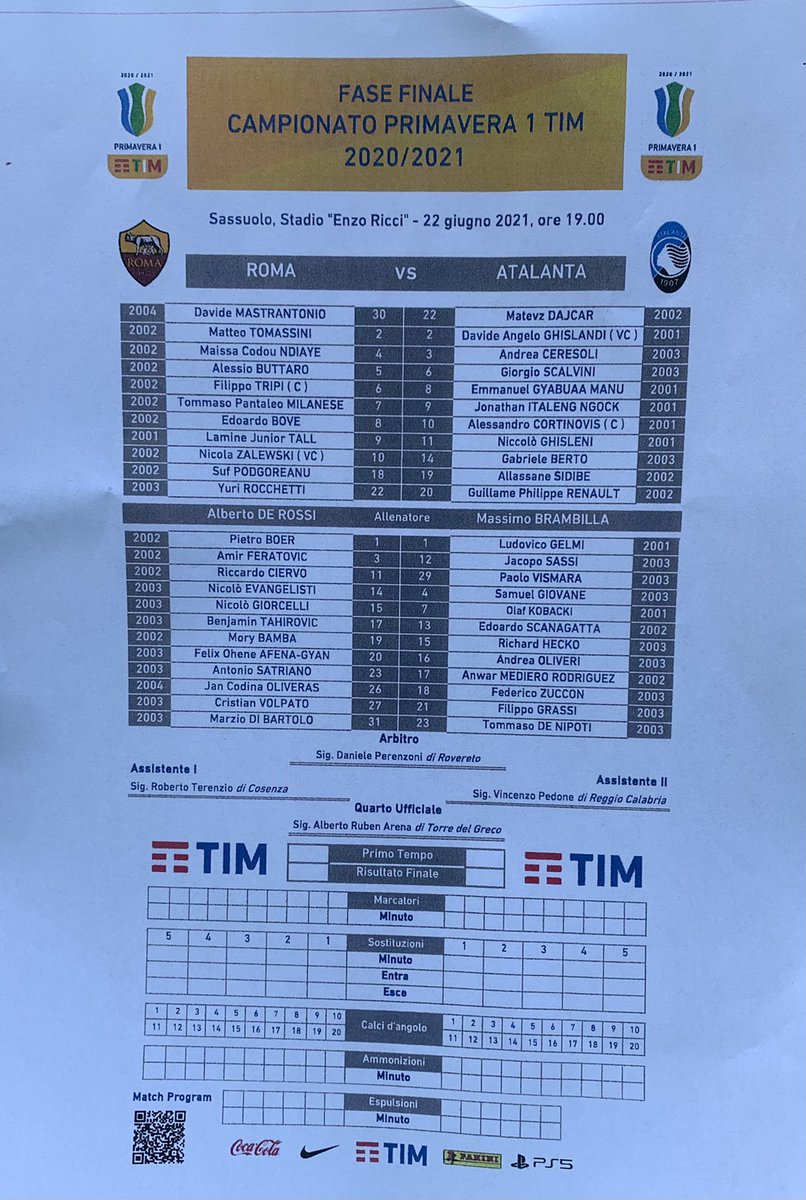Fase Finale Primavera 1
<a href="/OfficialASRoma/">AS Roma</a> 
<a href="/Atalanta_BC/">Atalanta B.C.</a>