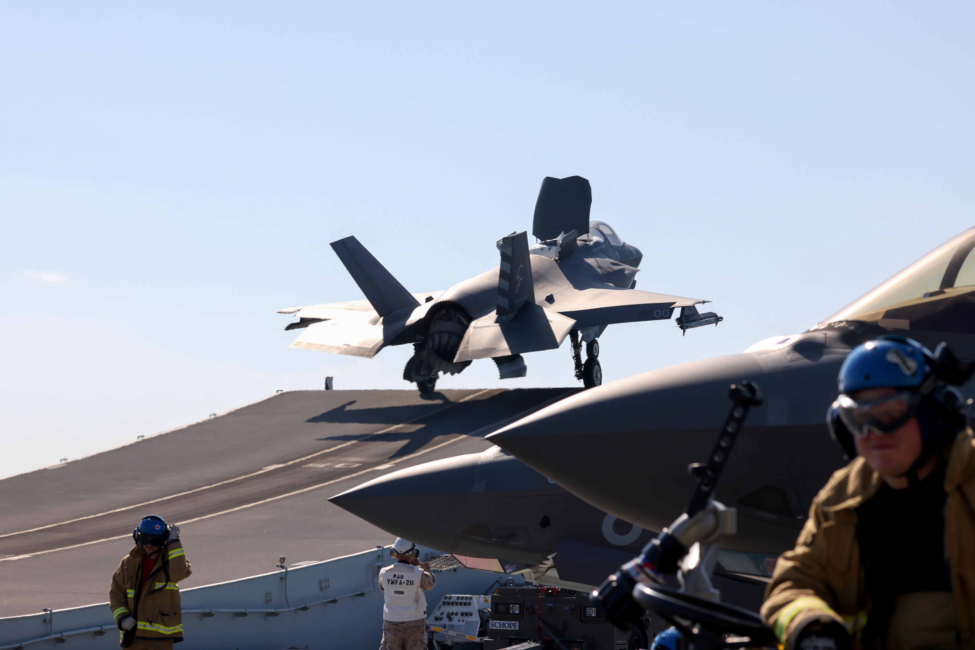 RAF F35B takes off from HMS Queen Elizabeth.