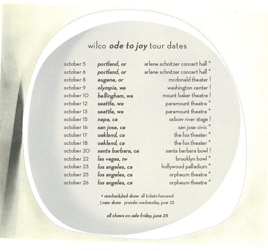 WILCO on Twitter "The wait is over. The west coast Ode To Joy tour kicks off in October 2021