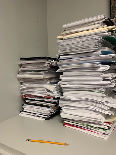 JustJoshAllen's tweet photo. A common question I get asked about writing: "How much revising do you do?" On the left: A stack of the various drafts of my first book, OUT TO GET YOU. On the right: A stack of the various drafts of my second book, ONLY IF YOU DARE. #amwriting https://t.co/Yrar9x8P43