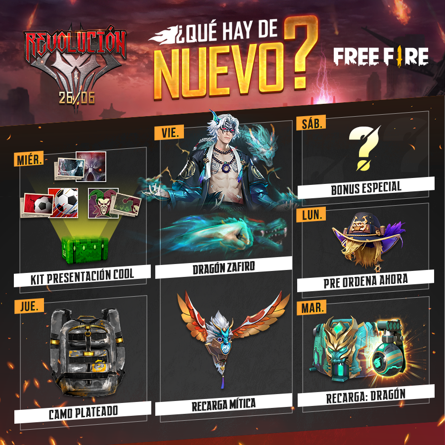 Free Fire Latam On Twitter Llego La Agenda Semanal Se Acerca La Batalla Mas Importante Del Nuevo Amanecer Y Podras Unirte A La Pelea Con El Nuevo Aspecto Dragon Zafiro Recuerda