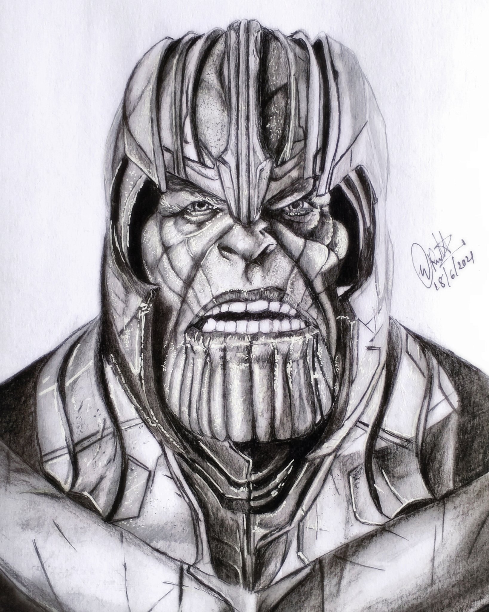Black  White Drawing Thanos Pencil Sketch Size A4
