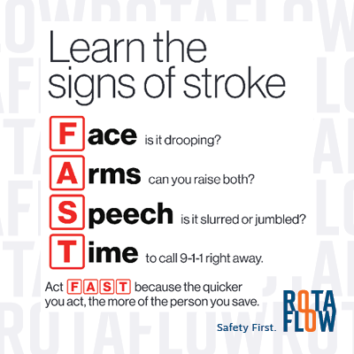Rotaflow's tweet photo. Know the #SignsOfStroke & act FAST; Face, Arms, Speech & Time.
Part two in our #IgniteHope4Stroke series on #Stroke & how to recognize it.
For the month of June, Rotaflow has embarked on a Step-a-thon Challenge in support of & to raise funds for the @givetoUHF #StrokeAmbulance. https://t.co/uoAB2GBGFg
