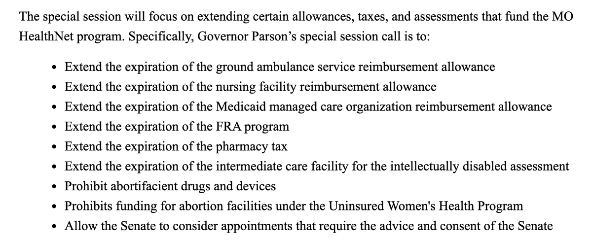 J_Hancock's tweet photo. Shortly after his noon deadline, @GovParsonMO calls a special session to extend the FRA. According to his announcement, it will include language targeting certain contraceptives &amp; will also prohibit funding to Planned Parenthood thru the "Uninsured Women's Health Program" #moleg https://t.co/C78ZqsIG5l