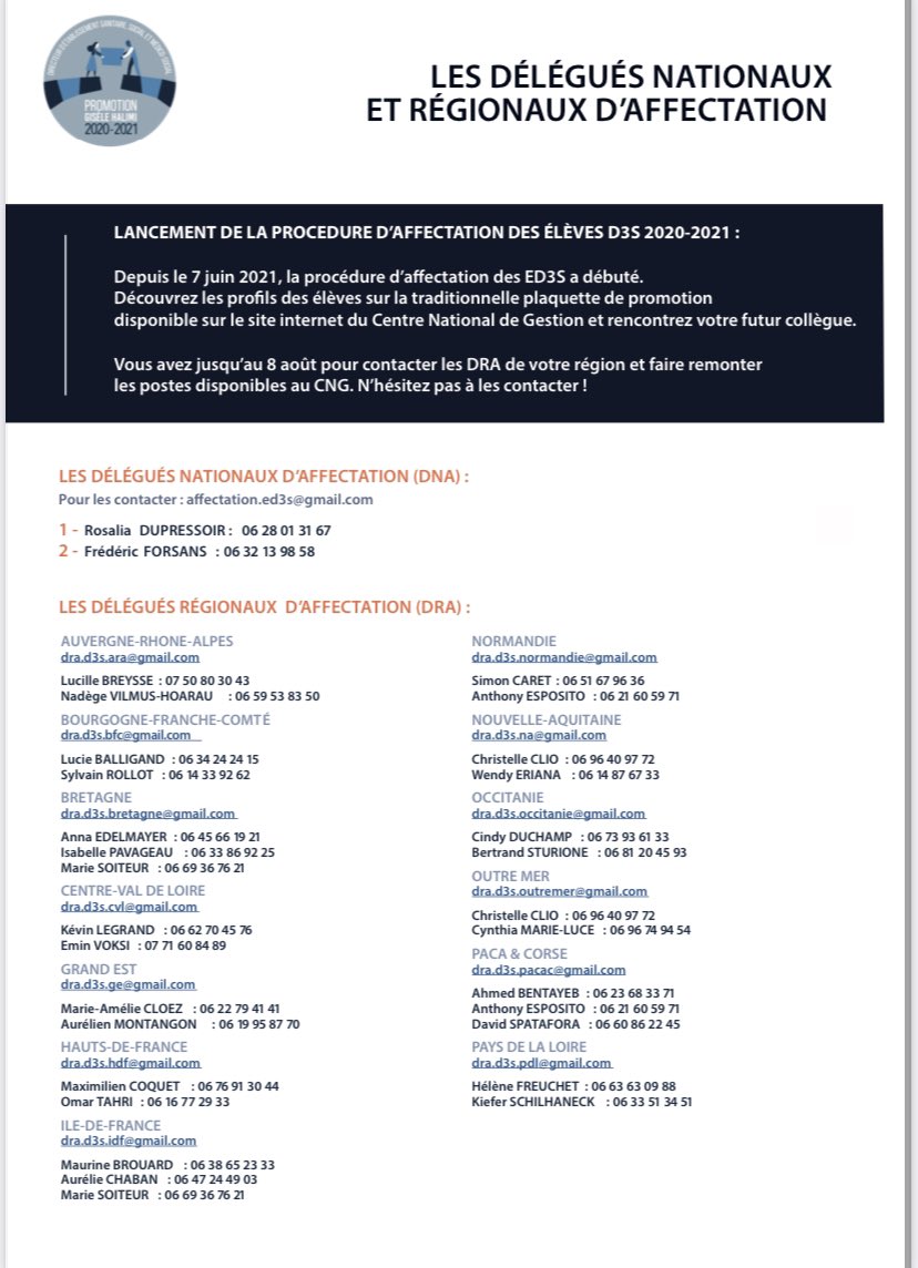 #RECRUTEZUND3S | 

🧐 Des questions sur la procédure d’affectation❓

N’hésitez pas à contacter les Délégués Régionaux d’Affection 📩 vos interlocuteurs privilégiés en région ! 

Retrouvez leur contact juste ici 👇