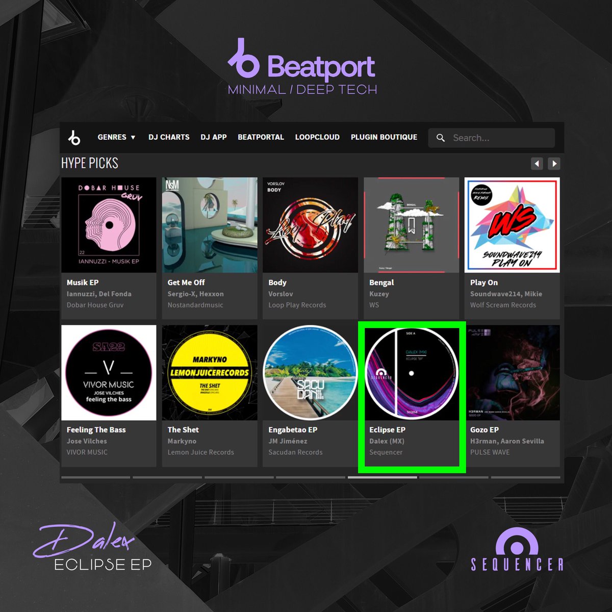 SequencerLabel's tweet image. Nuevo lanzamiento 🚀 dentro de los Destacados Hype Picks de @beatport 

💽 Dalex MX - Eclipse EP 

Adquiere tu copia aquí 👇
beatport.com/release/eclips…

#minimaldeeptech  #SequencerTeam #hypebeatport