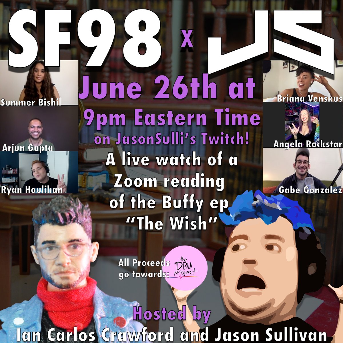 Slayerfest 98: A Queer Podcast (@slayerfestx98) on Twitter photo 🌈SATURDAY🌈
Come raise money for <a href="/thedruproject/">thedruproject</a> with us over at @jasonsulli's twitch and watch our zoom script reading of the Buffy episode "The Wish" - we got a really great cast of folks for this reading and It's a fun way to close out pride month
twitch.tv/jasonsulli 🌈SATURDAY🌈
Come raise money for <a href="/thedruproject/">thedruproject</a> with us over at @jasonsulli's twitch and watch our zoom script reading of the Buffy episode "The Wish" - we got a really great cast of folks for this reading and It's a fun way to close out pride month
twitch.tv/jasonsulli