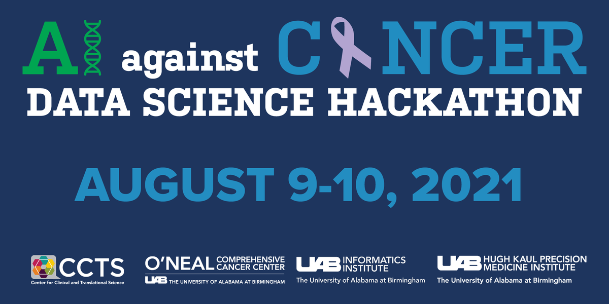 Join us for the #AIAgainstCancer Data Science Hackathon Aug. 9-10! Come collaborate with other researchers to address problems related to cancer through the use of biomedical and health data. Click here for more info and to register cancer.ubrite.org/hackathon-2021/