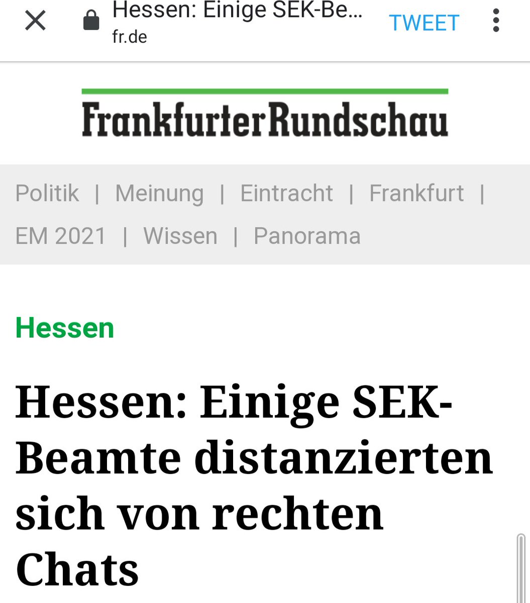 Mein Screenshot zeigt die Schlagzeile der Frankfurter Rundschau "Hessen: Einige SEK-Beamte distanzierten sich von rechten Chats".