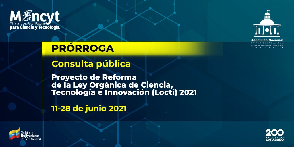¡Tu opinión es importante!

➕6.200 venezolanos y venezolanas 🇻🇪 han participado en la consulta sobre el Proyecto de Reforma de la Ley Orgánica de Ciencia, Tecnología e Innovación (Locti) 

¿𝗤𝘂é 𝗲𝘀𝗽𝗲𝗿𝗮𝘀?
Léela:
oncti.gob.ve/docs/PROPUESTA…

Responde:
docs.google.com/forms/d/e/1FAI…
