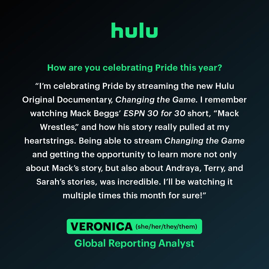 Meet Veronica, a Global Business Analyst on <a href="/hulu/">Hulu</a>'s Viewer Experience team. 👋 In her role, she focuses on analytics and metrics for frontline agents across Hulu, Disney+, and ESPN+. Click to learn a bit more about Veronica, how she's celebrating Pride, and more. #PrideNeverStops