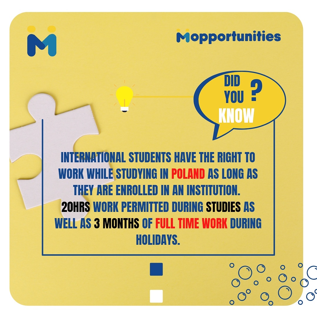 Moppconsultancy's tweet photo. You can help pay for your education by working part-time while you’re studying.

International students have the right to work while studying in Poland as long as they are enrolled in an Institution. https://t.co/XjHvmvVMt9