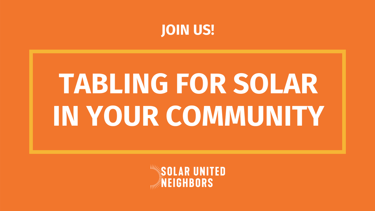 SolarNeighbors's tweet photo. More people go #solar when they hear about it from their neighbors. That means YOU are the best person to spread solar in your community! Join us online + learn how to spread solar by tabling at local events.
Wed, June 23, 7pm ET 
RSVP @ https://t.co/s45iO3UjC6 https://t.co/Z5167UUpPn