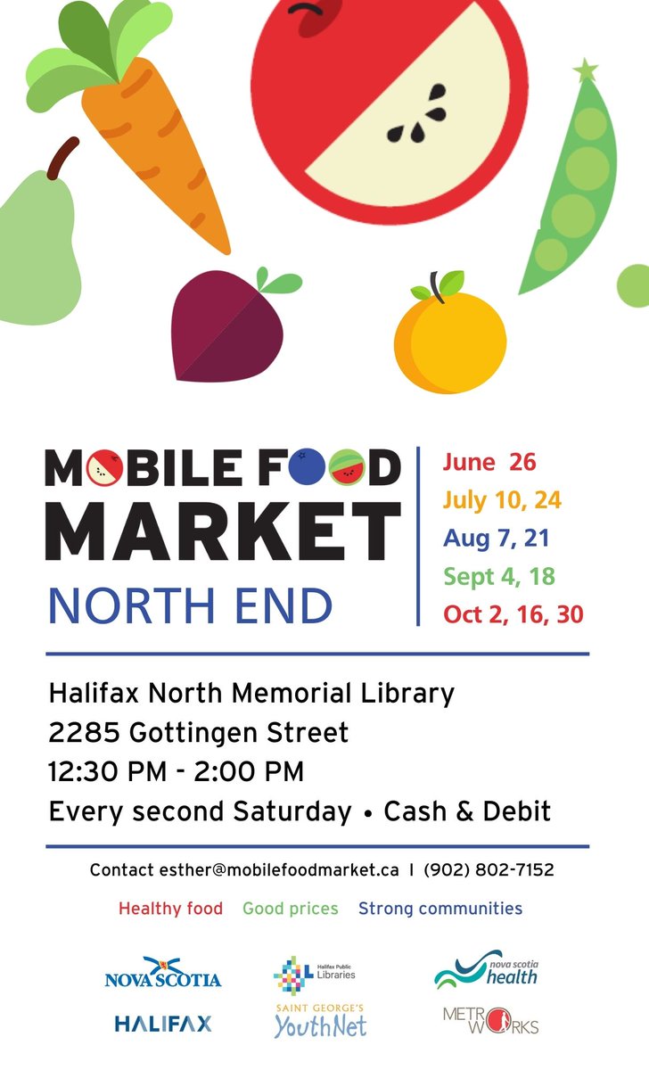 hfxpublib's tweet photo. Kicking off this Saturday, June 26, the Mobile Food Market at #HalifaxNorth Library is back for the season. Find fresh and affordable produce, every second Saturday from 12:30-2:00pm at 2285 Gottingen St. More info: https://t.co/0xrKTRGCCc @hfxgov https://t.co/LR0tROxyvT