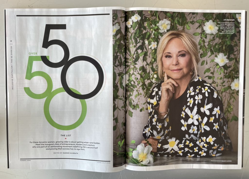 Congratulations to CEO of @therealreal Julie Wainwright, named to #forbesover50 list and featured as one of the 4 @Forbes covers! Julie is my personal role model, a great friend, and a brilliant partner through the #MaskUp campaign. This honor is so well deserved!
