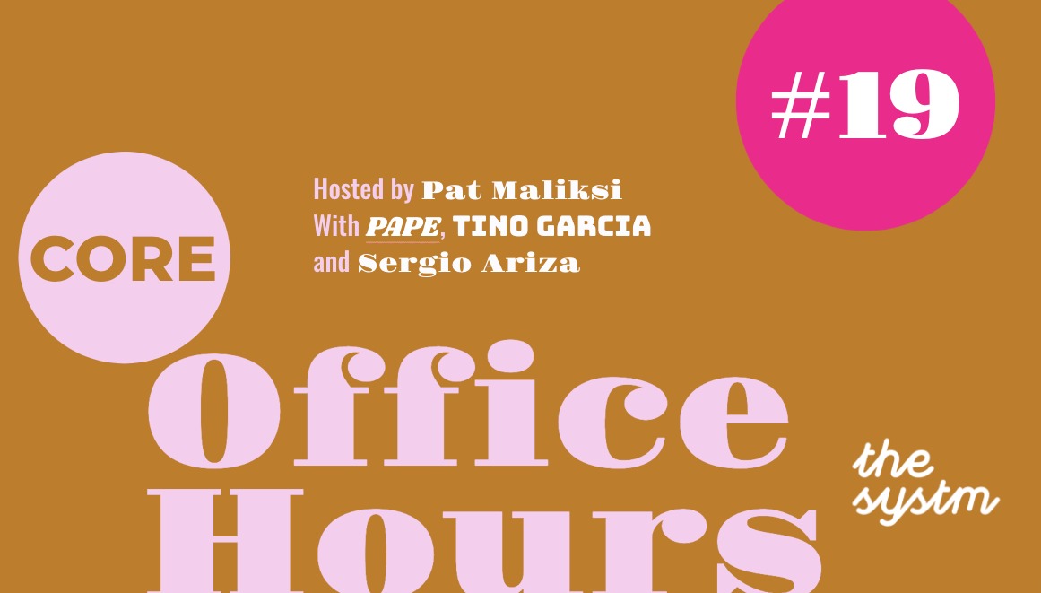 Join us (FREE) tomorrow for
bit.ly/COREOfficeHours

Wednesdays
11:00 AM PDT / 2:00 PM EDT

This week hosted by our community members! 
<a href="/StayStokedPat/">StayStokedPat😁🌞🏄🏿‍♀️</a> <a href="/ink_pape/">Pape_ink</a> <a href="/tinogarcia/">Tino Martín García</a> and @sergioarizav

-<a href="/soymct/">Mauricio Cardona</a>

#entrepreneurship #design #community