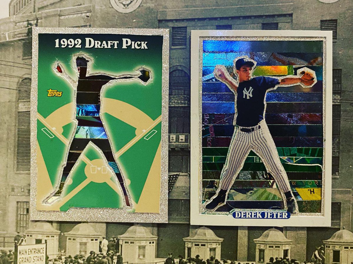 thirddanart's tweet photo. Cleaning out my closet sale! This Derek Jeter 1993 topps draft pick card art plus companion card for just $100! DM me to purchase.
.
.
.
.
#baseball #art #dailyart #baseballcard #thirddanart #cardart #baseballart #whodoyoucollect #jeter #derekjeter #yankees #ny #thecaptain https://t.co/D3hmentAXn