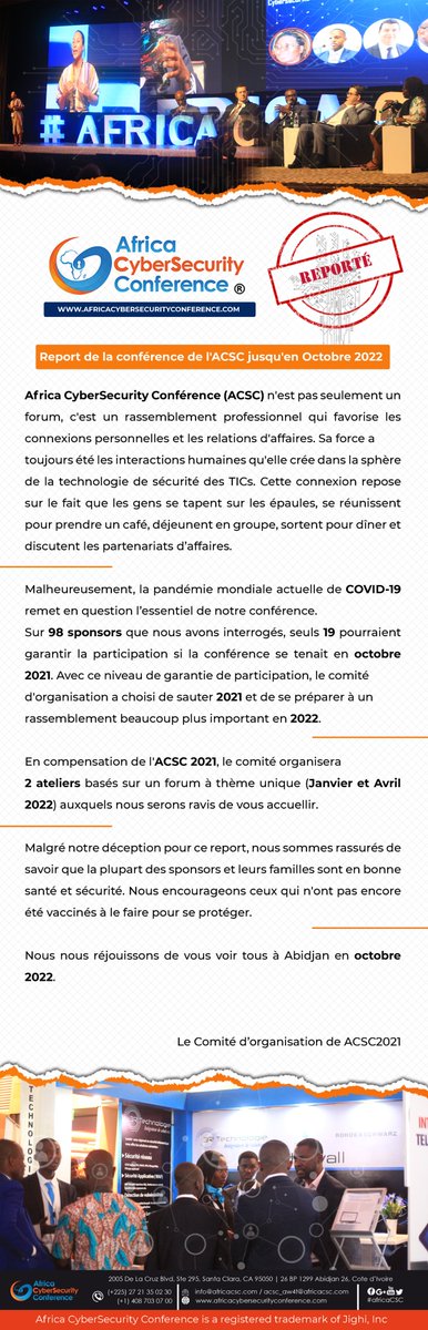 Report de l'Africa Cyber Security Conference(ACSC) jusqu'en Octobre 2022.
#cybersecurity #internetsecurity #securityfirst #j4jighi #security #Jighi #itecks #cyber #acsc #africacsc #infosec #cloudsecurity #informationsecurity #CIV #abidjan