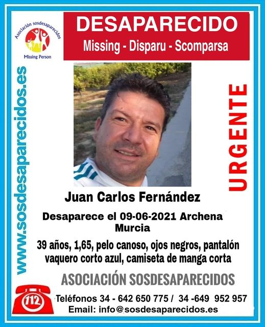 AytoArchena's tweet photo. ℹ️ URGENTE: Nuestro vecino Juan Carlos Fernández sigue #DESAPARECIDO.

Ayúdanos a difundir!!

Si tienes alguna información ponte en contacto con los teléfonos que aparecen en el cartel, o bien llama al ☎️112 
#sosdesaparecidos #Archena https://t.co/7AwTQwtX8G