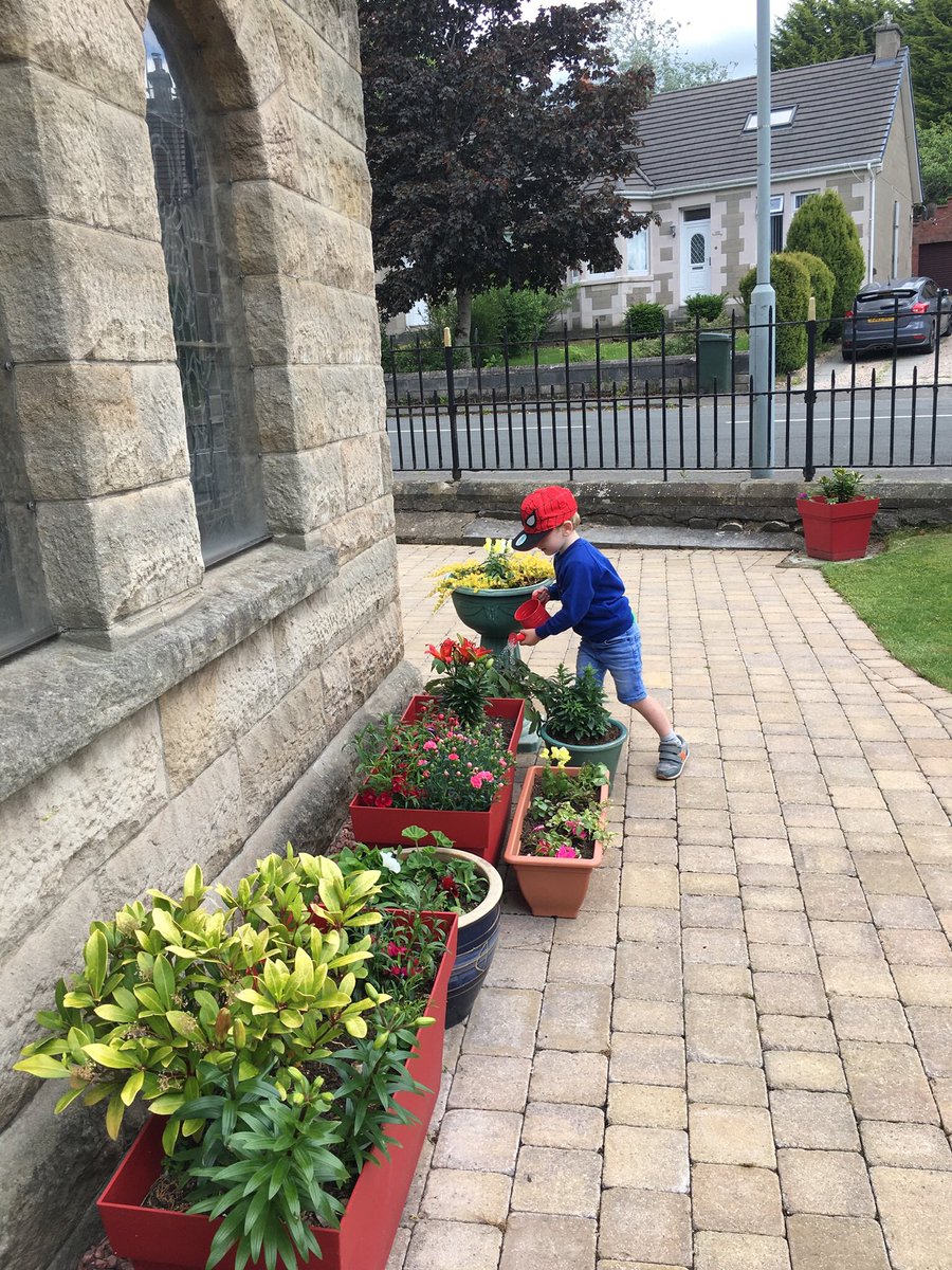 IanBeattie15's tweet photo. Summer has arrived in the Church gardens @stmarysmwell @bryce_calder One of our Junior Church members helping to water the plants.😂🌸🌺💐🌷🌼🌻 https://t.co/z17P5RRe7f