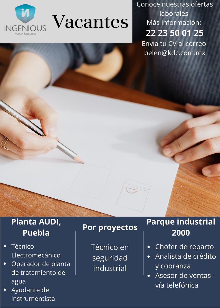 hr_ingenious's tweet photo. Envía tu CV o llama para brindarte más información 😊😃🙂
Cel. 22 23 50 01 25
#empleopuebla #mejorempleo #ofertalaboral #martesdeempleo https://t.co/hALj8lZ9ne