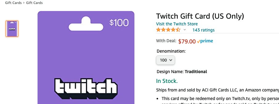 Nintendeal 100 Twitch Gift Card For 79 On Amazon T Co Kjt4vou4tg Affiliate Lightning Deal Free Money T Co 9rytffnktb Twitter