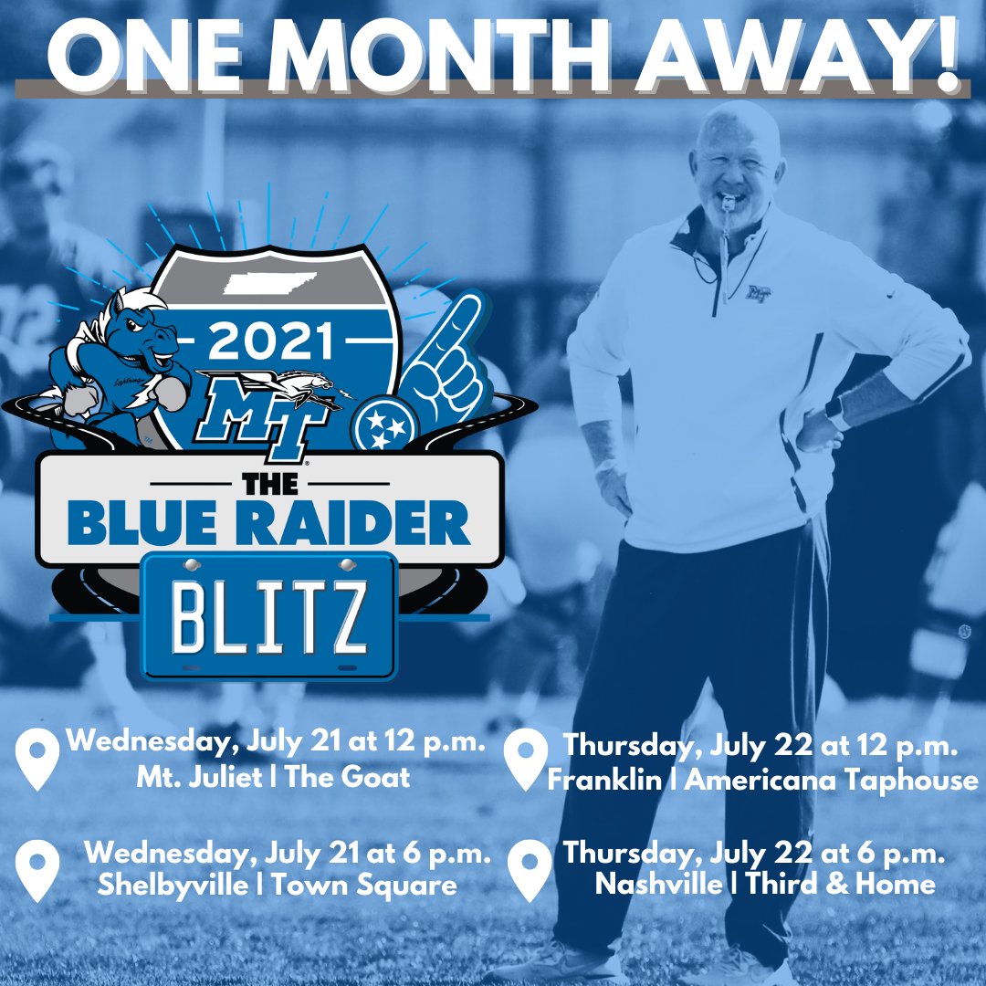 We are ONE MONTH away from our first week of Blue Raider Blitz! Will you be in attendance?! 

More info: bit.ly/BlueRaiderBlitz