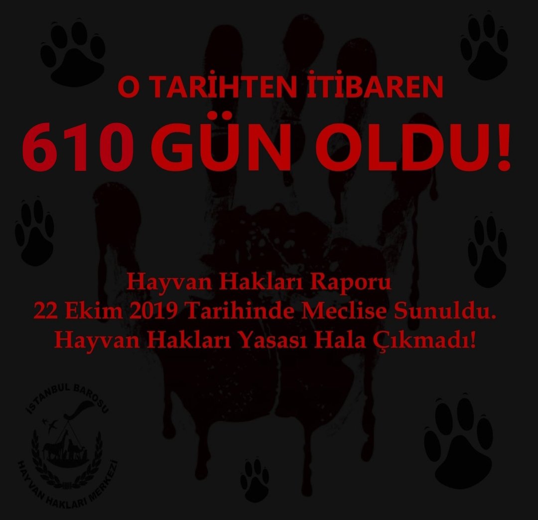 #KaçGünOldu ❓

TBMM #HayvanHakları Araştırma Komisyonunun Raporu, yayınlanalı 610 GÜN oldu!📌 

Ve biz hala Hayvan Hakları Yasasının çıkarılmasını bekliyoruz!📌

(Yasa çıkana kadar "Kaç gün oldu?" paylaşımlarımız, her gün devam edecektir. Paylaşım desteğinizi rica ediyoruz. 🙏🏾)