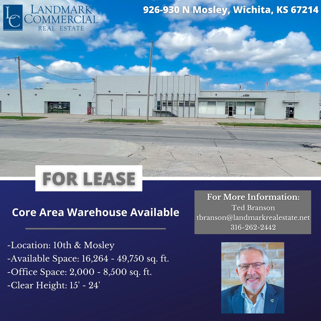 Landmark_CRE's tweet photo. Core Area Warehouse Available For Lease! |926-930 N. Mosley, Wichita, KS 67214| |Available Space: 16,264 - 49,750 sq. ft.| |Office Space: 2,000 - 8,500 sq. ft.| For more information, please contact Ted Branson, SIOR, at 316-262-2442.
Full Listing: https://t.co/fWJxPUB3LT https://t.co/kHt8VQctYo