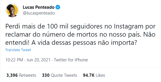 deltanz's tweet photo. Essa mentira de que perdeu 100 mil seguidores só assusta as pessoas e faz o povo ter medo de se manifestar politicamente. Lucas perdeu 12 mil seguidores nos dias 19 e 20, quando fez a postagem contra o governo. E se você acompanhar o histórico, vai ver que o padrão dele é perder. https://t.co/TkiITHLv7e