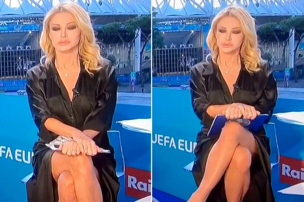 Italian Euro host Paola Ferrari has sexy Basic Instinct moment