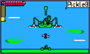 CanibeToast's tweet photo. Would you fight a boss named pickle8? 
Probably not 
#pico8 #pixelart https://t.co/7eBUIbxRzo