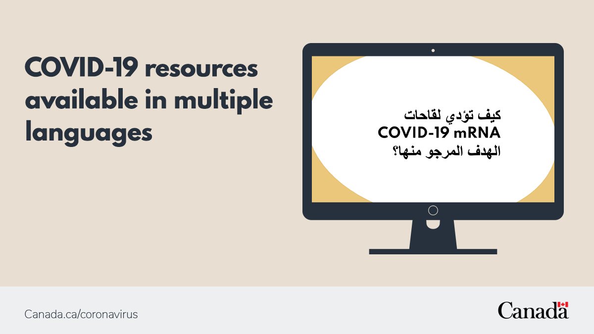 CPHO_Canada's tweet image. Help us share credible information on #COVID19Vaccines with your community.

Find resources in numerous languages to help everyone make an informed decision about #COVID19 vaccination: canada.ca/en/public-heal…

#VaccinesWork #CovidVaccine