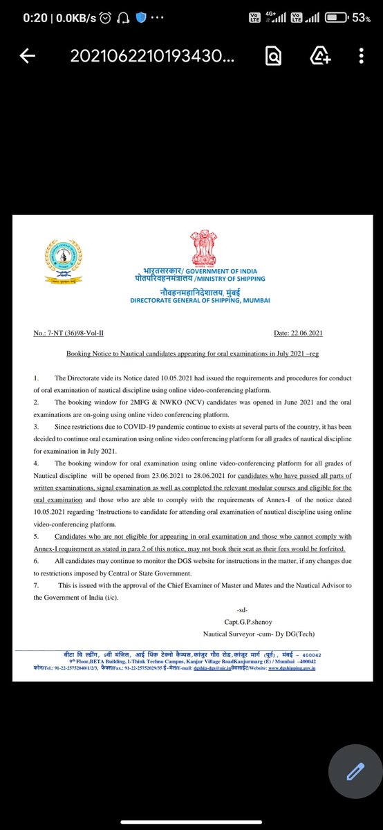 vikramrajpat01's tweet photo. @dgship_goi @PrasharSdp @PMOIndia 
As pr this nw circular, stll those candidate are not eligible who haven't clear their signal, then who else remaining to book orals bcz whever wre complying with circular already booked their orals only those cndt remaining who dint clear signal https://t.co/T3ti6qUP8O